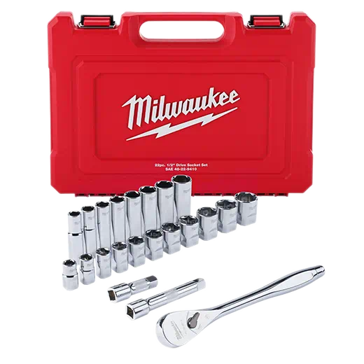 Milwaukee Tool, MILWAUKEE 22 PC. 1/2" Drive Ratchet & Socket Set w/ FOUR FLAT™ Sides - SAE