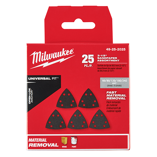 Milwaukee Tool, MILWAUKEE 25 PC. OPEN-LOK™ 3-1/2" Triangle Sandpaper Variety Pack