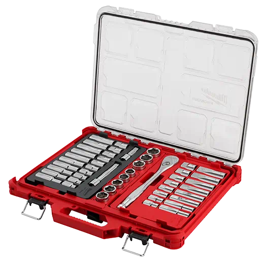 Milwaukee Tool, MILWAUKEE 47 PC. 1/2" Ratchet & Socket Set w/ PACKOUT™ Low-Profile Organizer - Metric & SAE