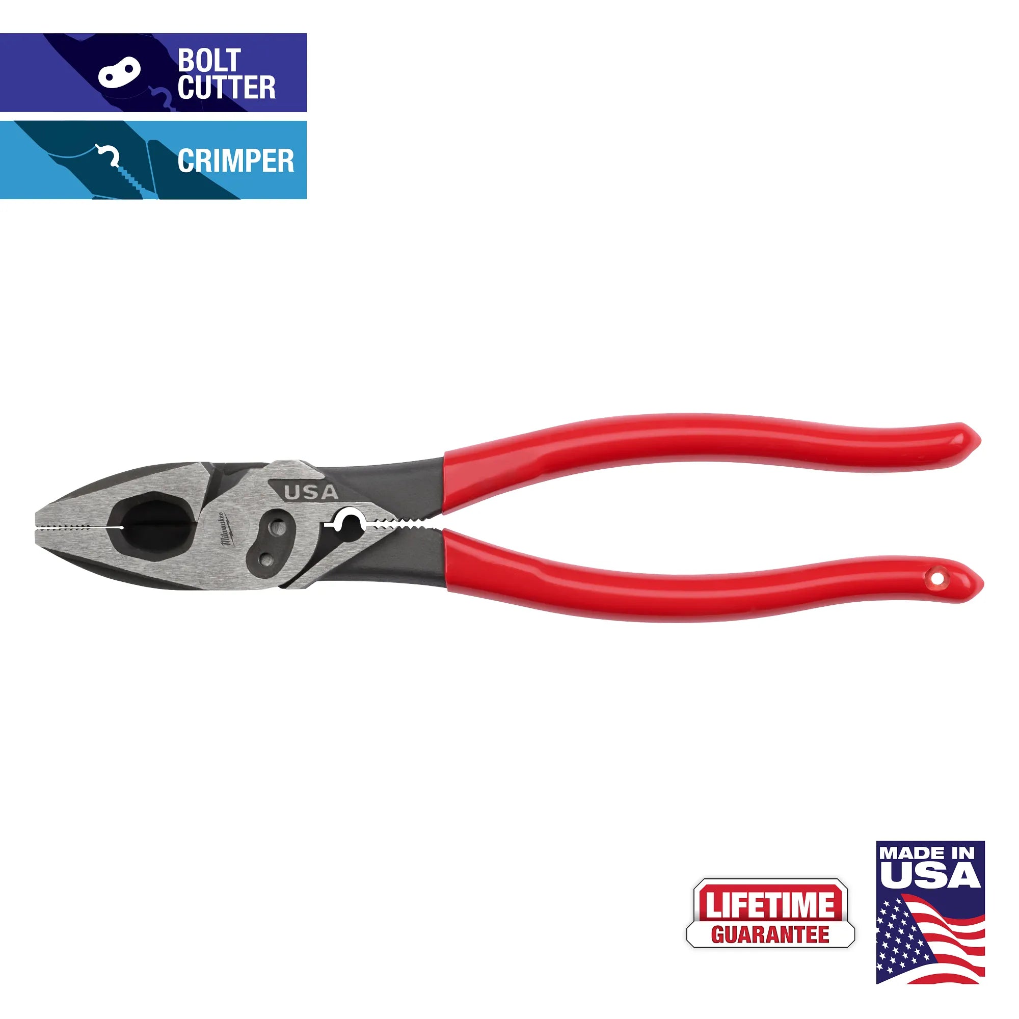 Milwaukee Tool, MILWAUKEE 9" Dipped Lineman's Pliers w/ Crimper & Bolt Cutter